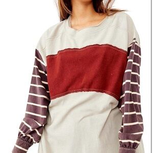 Free People Long Sleeve Top in Cream and Red